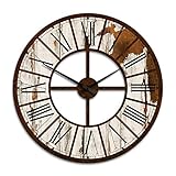 Ø 50 cm große Vintage Wanduhr Antike Shabby Chic Wanduhren ohne Tickgeräusch lautlos Retro römische Ziffern (Landhaus 50 cm)