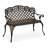 Relaxdays Gartenbank, 2 Sitzer, Rosen, Terrasse, Balkon, Aluminium Guss, antike Sitzbank, 84x111,5x56 cm, schwarz/b