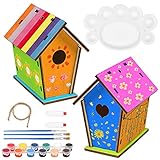 Vogelhaus Bausatz Kinder, 2 Stück DIY Vogelhaus zum Bemalen Kit Vogelhaus Pigment Bemalen Unvollendete Set, Bauen und malen Sie Birdhouse Wooden Arts für Kinder Geburtstag W