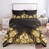 3D Digitaldruck Duvet Cover Set Bettwäsche Set Golden Doppel (200x200 cm), 3-teiliges Set 1 Stück Bettbezug + 2 Stück passender Kissenbezug