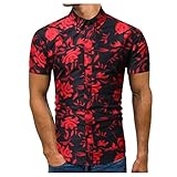 Yowablo Herren-Hemd Slim-Fit Kurzarm-Hemden Frühling Sommer Casual Slim Printed Kurzarmhemden Top Beach Bluse (XL,5Schwarz)