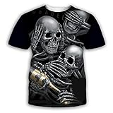 RKWEI Herren T-Shirt 3D Totenkopf Karte Druck Frauen Kurzarm Tops Bluse Tee Persönlichkeit Neuheit Casual Sommer Quick Dry Jungen und M