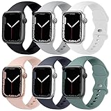 Armbänder kompatibel mit Apple Watch 38 mm, 40 mm, 41 mm, 42 mm, 44 mm, 45 mm, Ersatzarmband aus weichem Silikon für iWatch Serie 7/6/5/4/3/2/1 SE, Schwarz/Grau/Weiß/Rosa Sand/Blau Grau/Kak