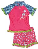 Playshoes Mädchen Einteiler 2-teiliges Badeset Blumen, bestehend aus Badeshirt und allover Badeshorts, UV-Schutz nach Standard 801 und Oeko-Tex Standard 100, Gr. 110 (Herstellergröße: 110/116), Mehrfarbig (original 900)