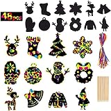 48 Stück Scratch-Art-Weihnachtskarten，Weihnachts-Kratzkunst, schwarze magische Kratzkunst, Weihnachts-Kratzpapier, Weihnachts-Kratzbilder-Set fü