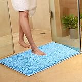 SJIUH Badematte,Mikrofaser Chenille Badematte Wasserabsorbierende rutschfeste Badezimmerteppich Teppich für Wohnzimmer Bodenmatte für Kinder, Hellblau, 80x160