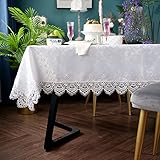 SUTAVIA Spitzen-bestickte Tischdecke, rechteckige Abdeckung, klassische längliche Makramee-Tischdecke, für elegante Feiertage, lange Abendessen, Küche, Esstisch, Picknicktisch (weiß, 152,4 x 213,4 cm)