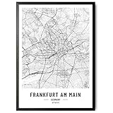 JUNOMI® Frankfurt Poster XL Schwarz Weiss, DIN A2 Wohnzimmer Deko, Modernes Wandbild, Frankfurt Bild, Wandbild ohne Rahmen, Stadtplan Poster Frankfurt, perfekte Geschenkidee für Frank