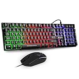 Mafiti Gaming Tastatur und Maus Set, Kabelgebundenes Tastatur-Maus-Set, LED Hintergrundbeleuchtung QWERTZ (DE-Layout), Regenbogen Farben Beleuchtetung Tastatur und Maus für Gaming und Bü