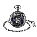 Unendlich U Herren Römische Ziffern Skala Taschenuhr mit Halskette Kette Analog Handaufzug Unisex Retro Steampunk M