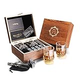 BABAN Whisky Stein Set, Wiederverwendbare Eiswürfel, 8 Eissteine und 2 * 200ml Whiskygläser, Edelstahlclips und Tasche aus Fleece, Geschenk Box aus Holz, Männer und F
