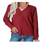 KXZD Damen Strickpullover mit V-Ausschnitt Gestreifter Langarm-Strick Sweater Lockerer lässiger Pullover Herbst- und Wintertops Damen Pullover Mode Sweatshirt Langarm Farbblock Patchwork Tops B