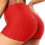 INSTINNCT Damen Sportshort Kurz Leggings Hohe Taille mit Bauchkontrolle Short A-Rot M