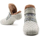 CityComfort Flauschige Socken Herren Wärmehaltesocken Gestrickte Socken Sherpa Fuzzy Bett Hausschuh Rutschfest Socken (Grau)