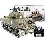 JOYFLY RC Panzer, Ferngesteuerter Militärpanzer M4A3 Sherman mit Schussfunktion, 1:16 Ferngesteuerter Panzer mit Rauch&Sound -2,4Ghz -V7.0 (Upgrade Version)