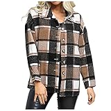 YunYoud Karierte Jacke Damen Oversized Knöpfe Langarm Blusenshirt Karierter Mantel Hemd Jacke Holzfällerjacke Karomuster Bluse Hemd Hemdjacke Lange Strickjack