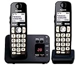 Panasonic KX-TGE722 DECT Schnurlostelefon mit großem Tastendruck, mit störender Anrufsperre und digitaler Anrufbeantworter (Doppelhörerpack), Schw