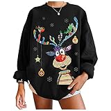 MOKBAY Sweatshirt Mädchen Weihnachten Frauen Teenager Casual Top Shirts Langarm Jacke Streetwear Mantel Damenmode Casual Fun Weihnachten Print Rundhals Pullover Lose Sport Top