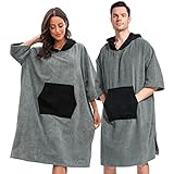 Voqeen Surf Poncho für Damen und Herren Beach Poncho mit Kapuze und Taschen Surfponcho Badeponcho für Schwimmen Surfen Outdoor Wasseraktivitäten Urlaub R