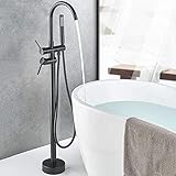 Rozin Schwarz Freistehende Armatur Badewanne Wasserhahn 2 Griffe 360°Drehen Auslauf mit Handbrause 150cm Schlauch Badezimmerarmatur W