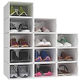 YITAHOME Schuhboxen, 12er Set, Schuhkarton stapelbar stabil, Aufbewahrungsboxen für Schuhe mit transparent Tür und Belüftungslöchern, für Schuhe bis Größe 42, stapelbare schuhbox weiß