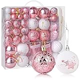 PIIDUOO Weihnachtskugeln Kunststoff Rosa Weiss Christbaumkugeln Set Kugeln Weihnachtsbaum Plastik Weihnachtsbaumkugeln Matt Weihnachtskugel Glitzer Christbaumschmuck, 114p