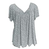 Sommershirts Große Größen Hemdbluse Casual Blusen Blusentops Damen Plus Size T-Shirt Kurzarm V-Ausschnitt Print Bluse Elegant Pullover Tops Shirt Lässig Lose Oberteil S