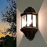 Antike Außenleuchte rustikal in gold'Livorno' Schiffsleuchte 2x E27 je 60W IP44 Wandlampe Schiffslampe für Außen Hof G