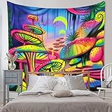 Psychedelische Pilze Wandteppich Hippie Pflanze Natur Wandbehang 3D TV Wandtuch Weiches Mikrofaser Stoff Wanddeko Wandkunst Dekor für Schlafzimmer Wohnzimmer Tapisserie Heimdekoration (130X150)