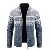 NHNKB Strickjacke Herren Fleecejacke Mit Reißverschluss und Stehkragen, Gestrickt Cardigan Herren Strick-Jacke Übergangsjacke Stricken Sweatjack