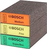 Bosch Professional 3x Expert S471 Standard Blöcke (für Weichholz, Farbe auf Holz, 69 x 97 x 26 mm, Feinheitsgrad Mittel / Fein / Superfein, Zubehör Handschleifen)