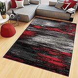 TAPISO Maya Teppich Kurzflor Modern Verwischt Meliert Streifen Design Schwarz Grau Rot Weiß Wohnzimmer Schlafzimmer ÖKOTEX 140 x 200
