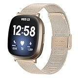 Jennyfly Edelstahl Bands Kompatibel mit Fitbit Versa 3/Sense für Frauen, Ersatzband Verstellbar 5,5-8 Zoll Armband Band Band Strap Kompatibel mit Fitbit Versa 3/Sense - Champagner G