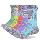 YUEDGE 5 paar Wandersocken Trekkingsocken für Damen Atmungsaktiv Sportsocken Hochleistung, A-rosa/Gelb/Grasgrün/Hellblau/Lila, L (Damen Schuh 35,5-40,5 EU Größe)