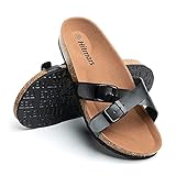 Sandalen Pantoletten Damen Sommer Fußbett Bequeme Zehentrenner Flach Korkfußbett Offene Hausschuhe Frauen Schwarz Gold Silber Leopard Größe 36-43 EU Schwarz 41 EU