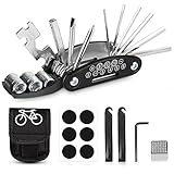 Sporgo Fahrrad Multitools,16-in-1Fahrrad Werkzeug Set,Fahrrad Reparatur Werkzeug Set mit Tasche Selbstklebendes Fahrradflicken,Fahrrad Multifunktionswerkzeug für Mountainbike und R