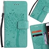 LEMORRY Hülle für Samsung Galaxy S6 Edge Plus Hülle Tasche Ledertasche Flip Beutel Schutz Schließung Stehening SchutzHülle Weich Silikon Cover Schale für Galaxy S6 Edge Plus, Butterfly Grü