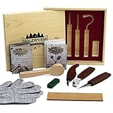 HOLZWURM Schnitzmesser Set in Holzbox inkl Holzrohling, Anleitung & Schnittschutzhandschuhe - umfangreiches Schnitzwerkzeug-Set zum S