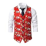 Weihnachtsweste Herren mit 3D Weihnachtsmann-Motiv Thema Bedruck Anzugweste Schmale Passform Ärmellose Sakko Weste Leger Business Gentleman Hochzeit Retro Weihnachten Elegant Vest Fun-Bekleidung S-2XL