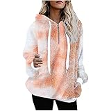 LOOKAa Pullover damen,Damen Fleece Camouflage print pullover Herbst Winter Oversize Kapuzenpullover Plüsch Pullover Casual Kordelzug Einfarbig Sweatshirt mit Kapuze Warm Hoodie Übergangsjacke F