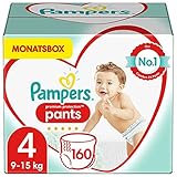 Pampers Baby Windeln Pants Größe 4 (9-15kg) Premium Protection, 160 Höschenwindeln, MONATSBOX, Weichster Komfort Und E