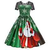 STOREYH Damen Weihnachten Karneval Spitze Maxi Kleider Elegant V-Ausschnitt Kurzarm Wickel Tunika Rollenspiel Kleid Hexe Party Festlich Abend Urlaubs Frauen Lace Stickerei D