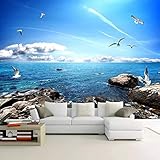 Wandbild Tapete Blauer Himmel Weiße Wolken Möwe Meerblick TV Hintergrund Foto Tapeten Für Wohnzimmer Schlafzim Wandbild Tapete Wanddekoration fototapete 3d Vlies wandbild Schlafzimmer-150cm×105