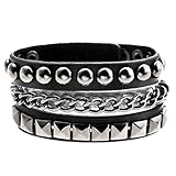 Zysta Schmuck Breit Echtleder Armband Armreif Nieten Wrap Nieten Manschette Unisex Punk Rock Schw