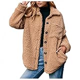 XUNN Damen Herbst und Winter Strickjacke Langarm Revers Doppelseitiges Fleece Lässiger Einfarbiger Mantel Plüschmantel mit knopftaschen Wollmantel Winterjack