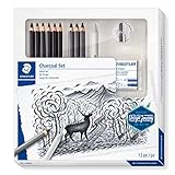 STAEDTLER Kohle Set, Komplett-Set mit 3 Premium Kohlestiften, 5 Premium Künstlerbleistiften, 1 Papierwischer, 1 knetbarer Künstler-Radierer, 1 Spitzer und Step-by-Step Anleitungen, 61 100C