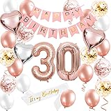 Happy 30th Birthday Party Dekorationen Roségold, Nummer 30 Folienballon, 30th Birthday Sash Cake Topper Banner Luftballons, Roségold 30th Birthday Party Supplies für F
