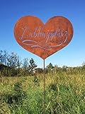 Schild Herz LIEBLINGSPLATZ 34x45cm + Stab Gartenstecker Edelrost Rost rostige Gartendekoration + Original Pflegeanleitung von Steinfigurenw