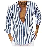 JIAYOUA Herren Streifen Hemd Freizeit Button Down Langarm Shirt Männer Mode Langarm Slim Fit Oberteil Freizeithemd Arbeitshemd Langarm T-Shirts Bluse Top Businesshemd Knopfe Hemdb