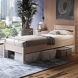 Holzbett 90x200 cm Külli Scandi Style mit Rollrost aus unbehandeltem hartem FSC Birken Vollholz - über 700 kg - Einzelbett Bettgestell mit Kopfteil - Kinderbett Jugendbett Gästeb
